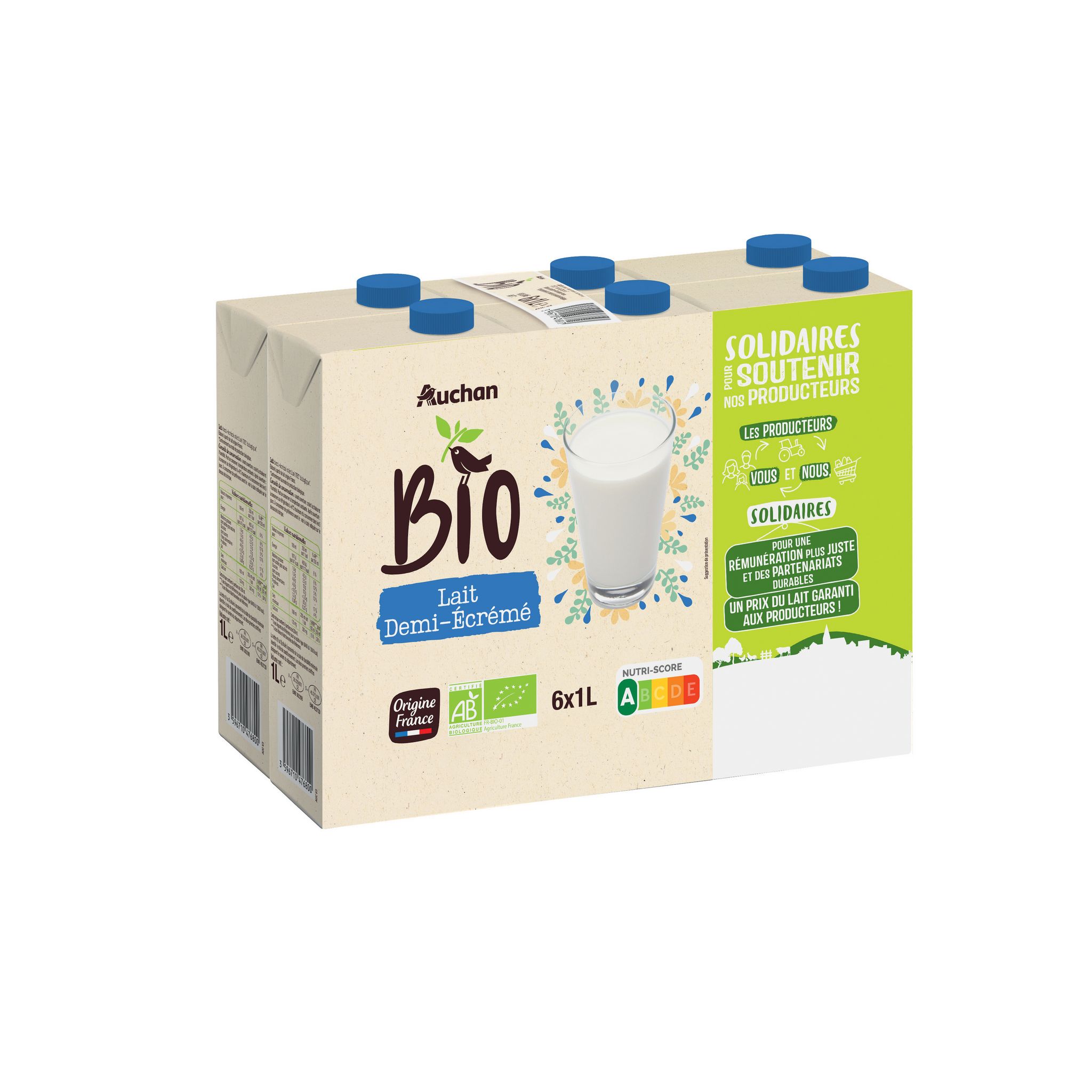 Lait Demi-Ecrémé Bio et Equitable - 6x1L - La Fourche