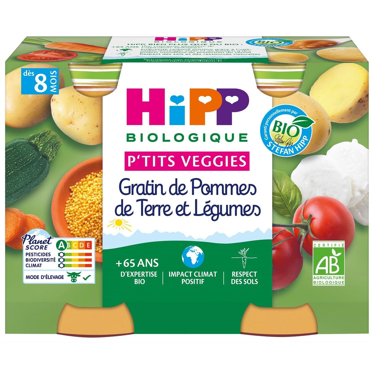 HIPP Petit pot dessert pommes abricots bio dès 4 mois 4x100g pas