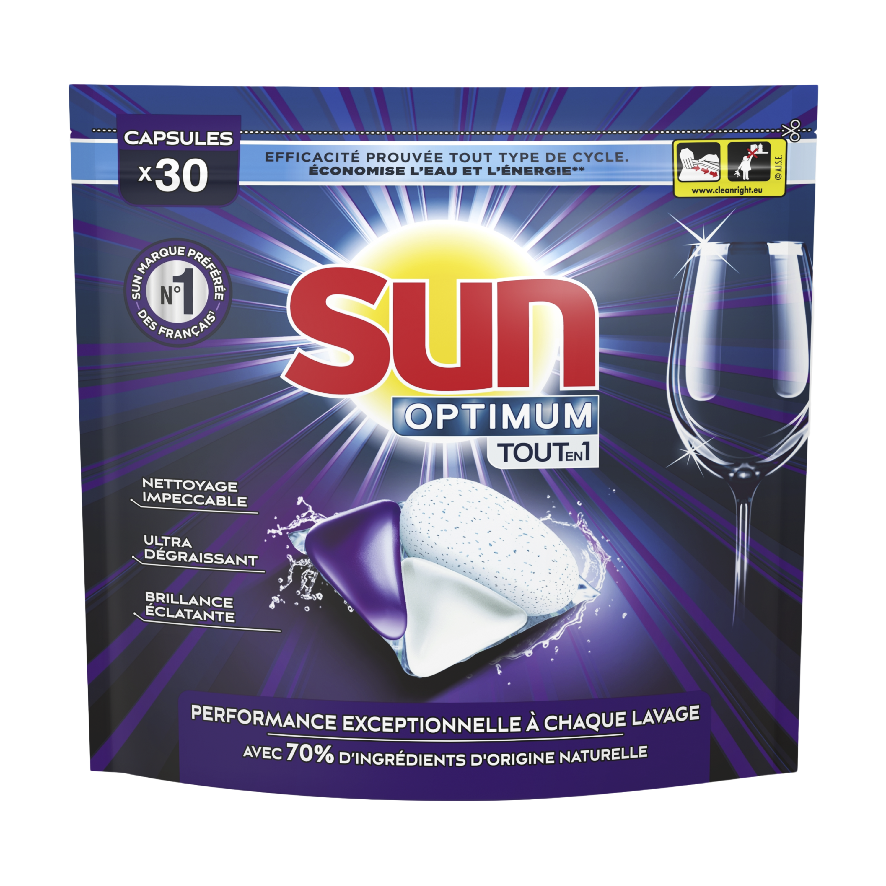 SUN Capsules lave-vaisselle optimum tout en 1 30 capsules pas cher