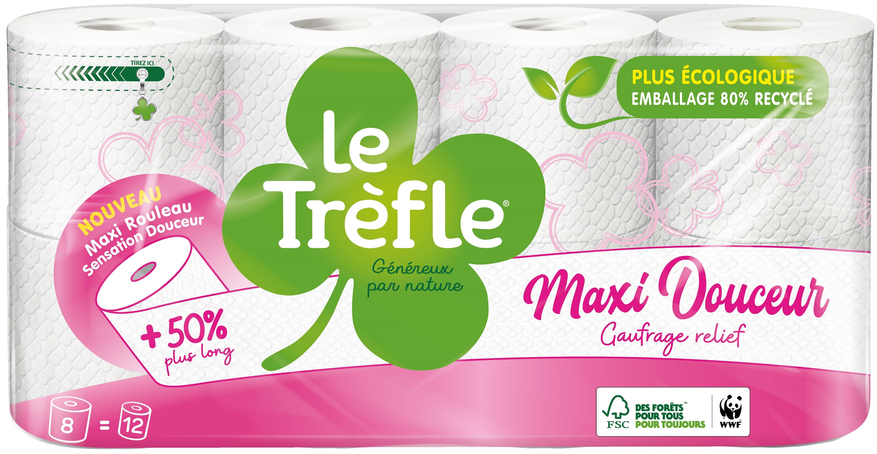 Papier toilette hygiènique 8 rouleaux de 150 formats PQ