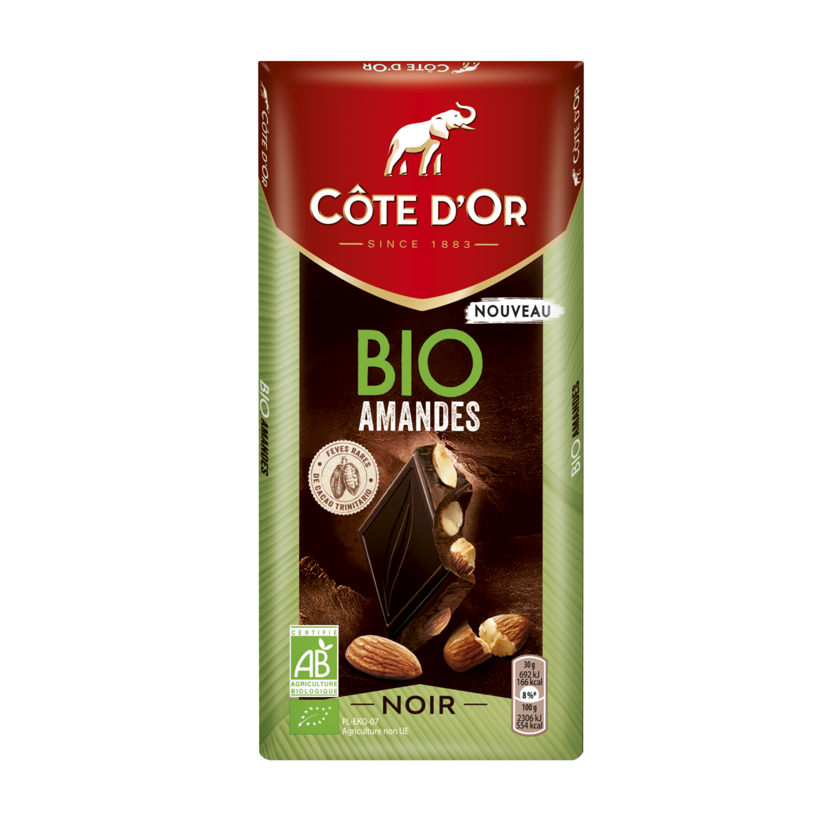 Promotion Côte d'Or Chocolat bloc noir amandes entières, Lot de 2x180g