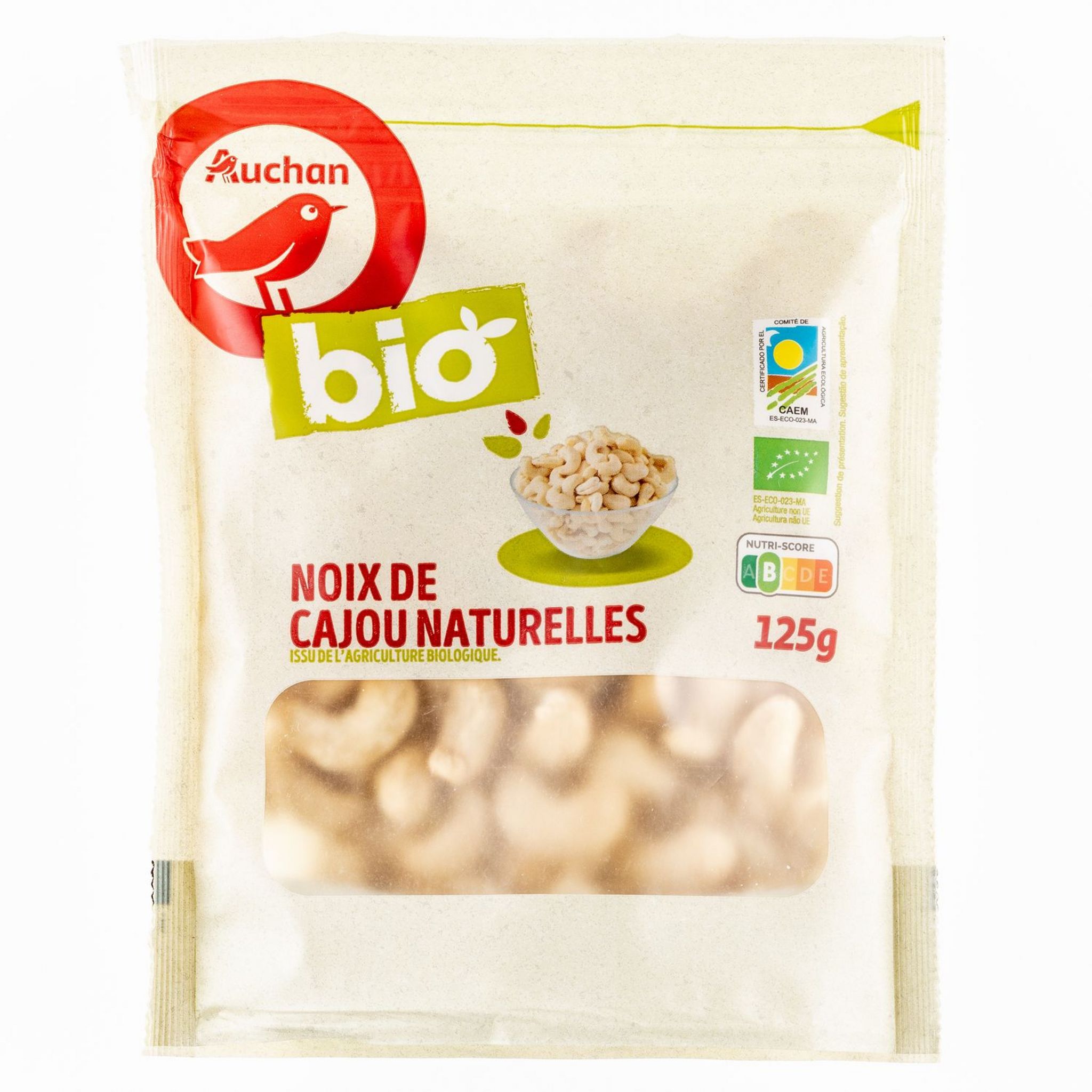 AUCHAN BIO Noix de cajou naturelles 125g pas cher 