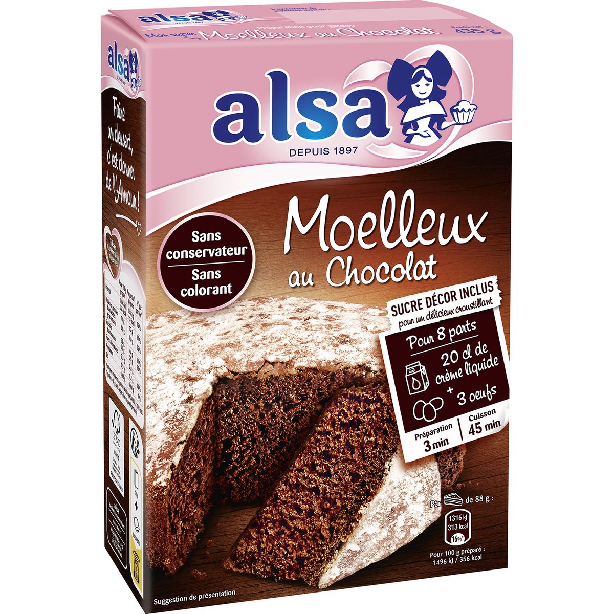 ALSA Préparation pour moelleux au chocolat 8 parts 435g