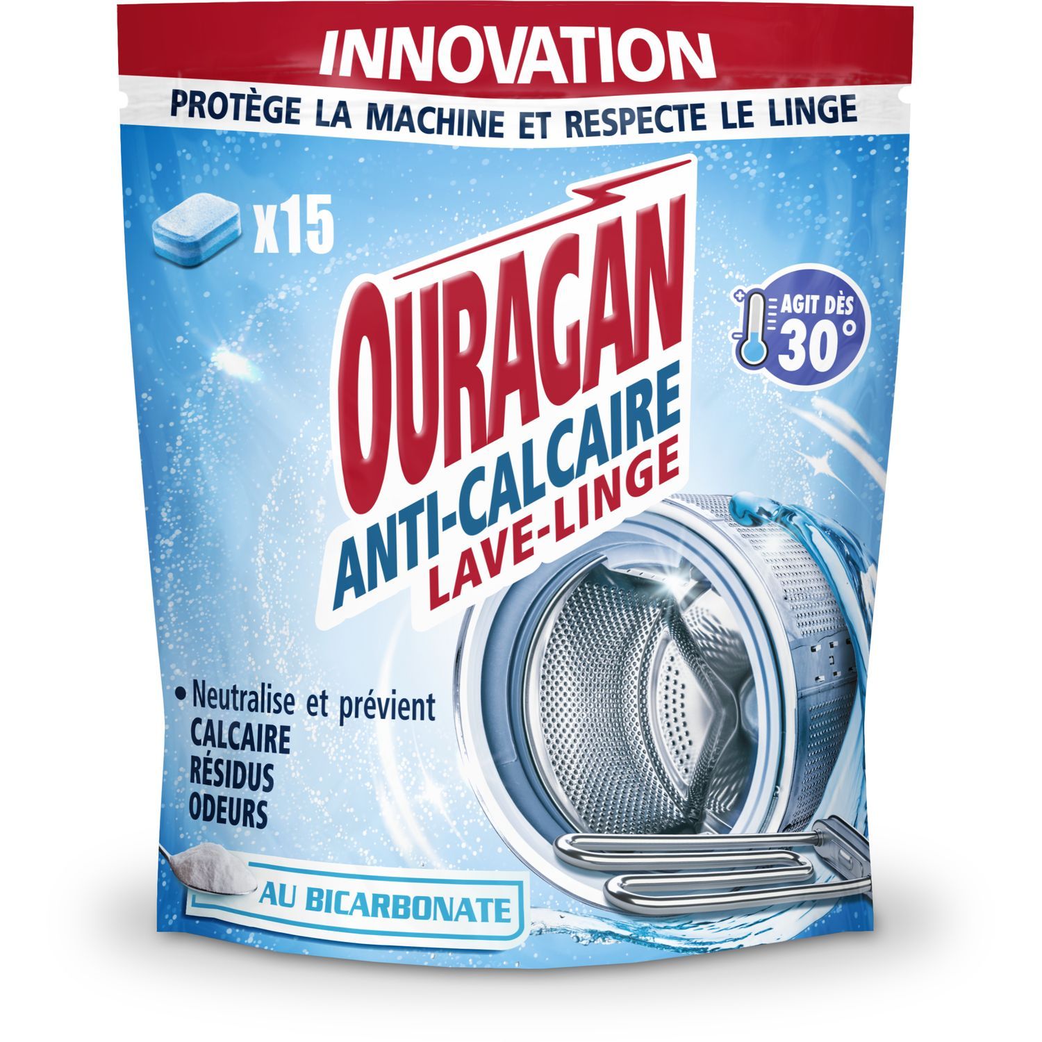 OURAGAN Anti-calcaire lave linge au bicarbonate 15 lavages 15 tablettes pas  cher 