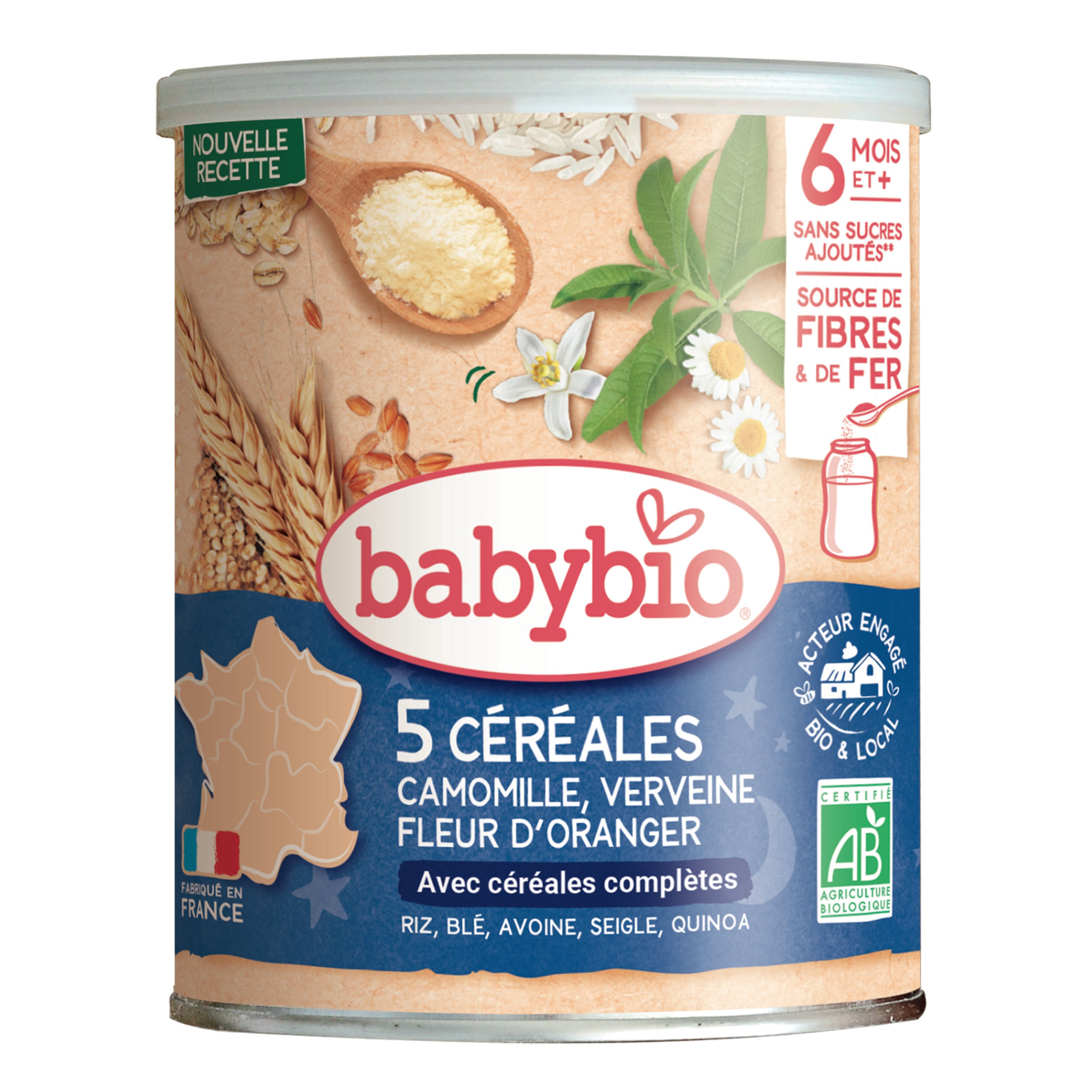 BABYBIO Céréales bio en poudre verveine fleur d'oranger et camomille dès 6  mois 220g pas cher 