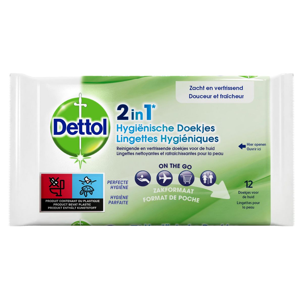 DETTOL Lingettes hygiéniques désinfectantes 2en1 12 lingettes