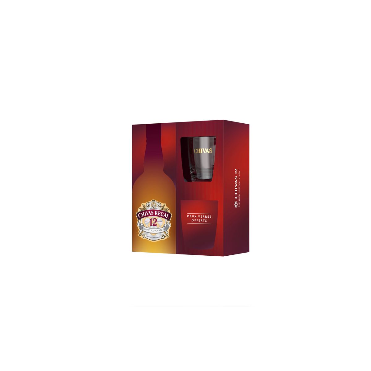 CHIVAS REGAL Coffret Scotch Whisky blended malt écossais 40% 12 ans 2  verres offerts 70cl pas cher 