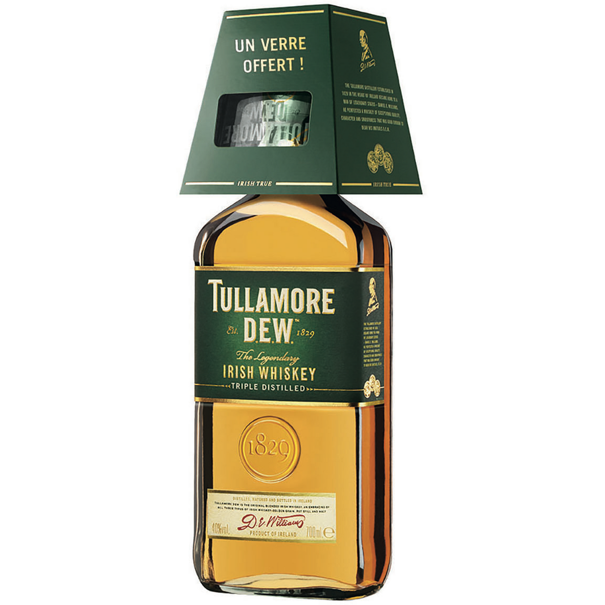 TULLAMORE D.E.W Whisky irlandais 40% dont 1 verre 70cl