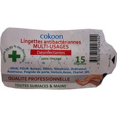 COKOON Lingettes antibactériennes multi-usages 15 lingettes