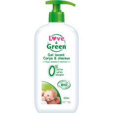 LOVE & GREEN Gel lavant bio corps et cheveux peaux sensibles et réactives 500ml