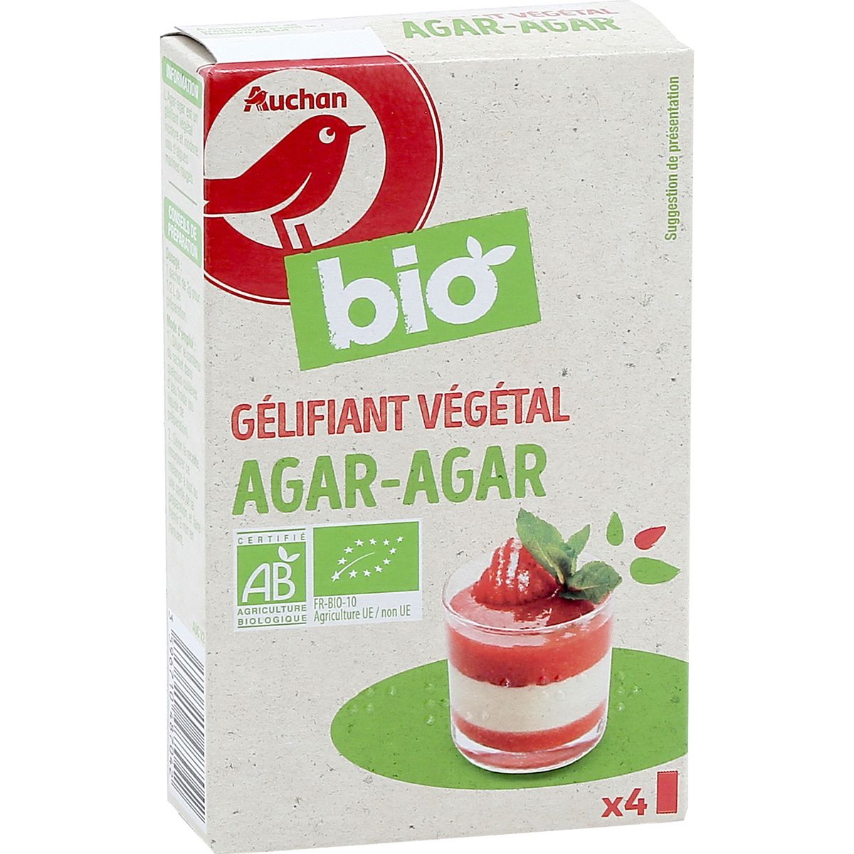 AUCHAN BIO Agar-agar gélifiant végétal 4 pièces 8g