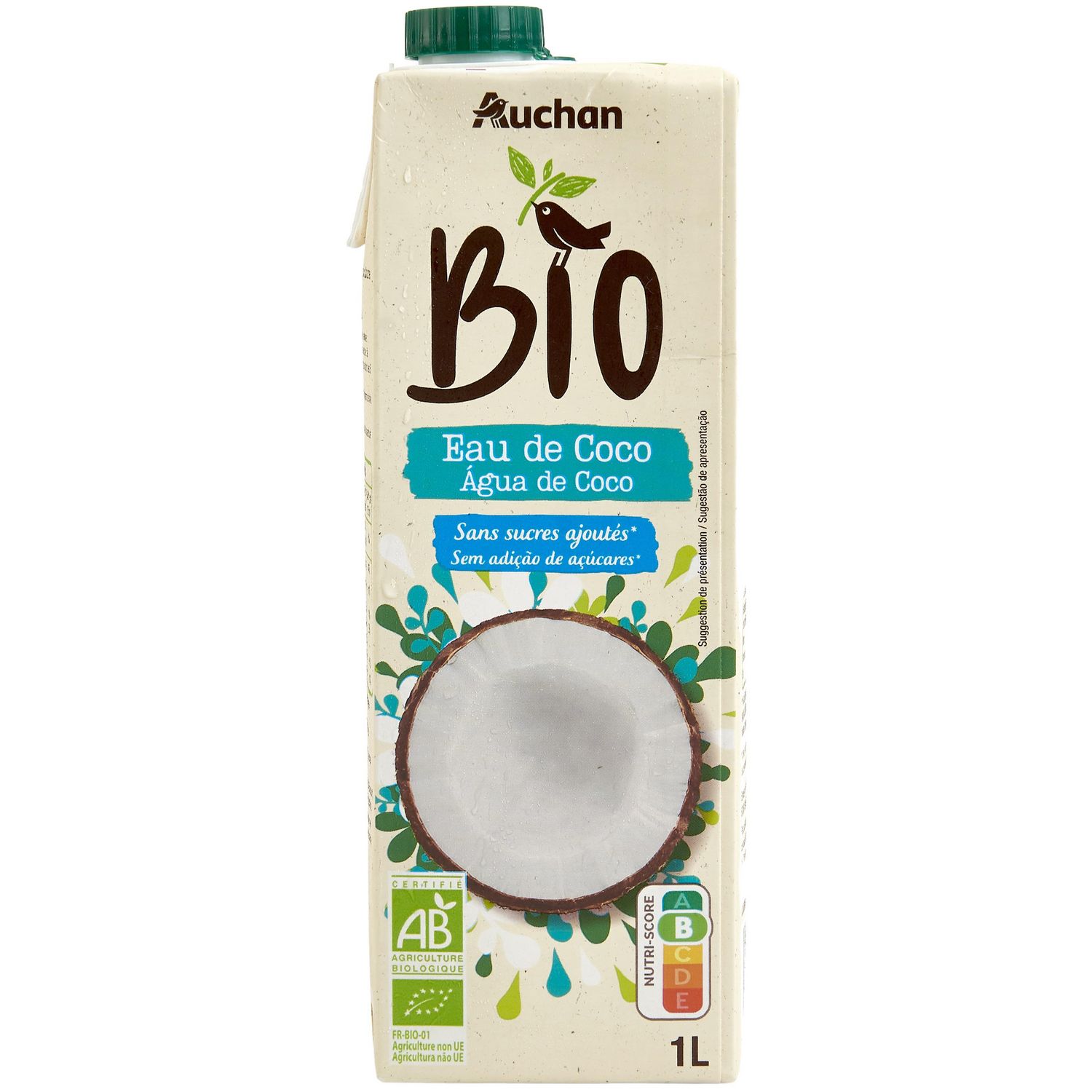 AUCHAN BIO Eau de coco brique 1l pas cher 