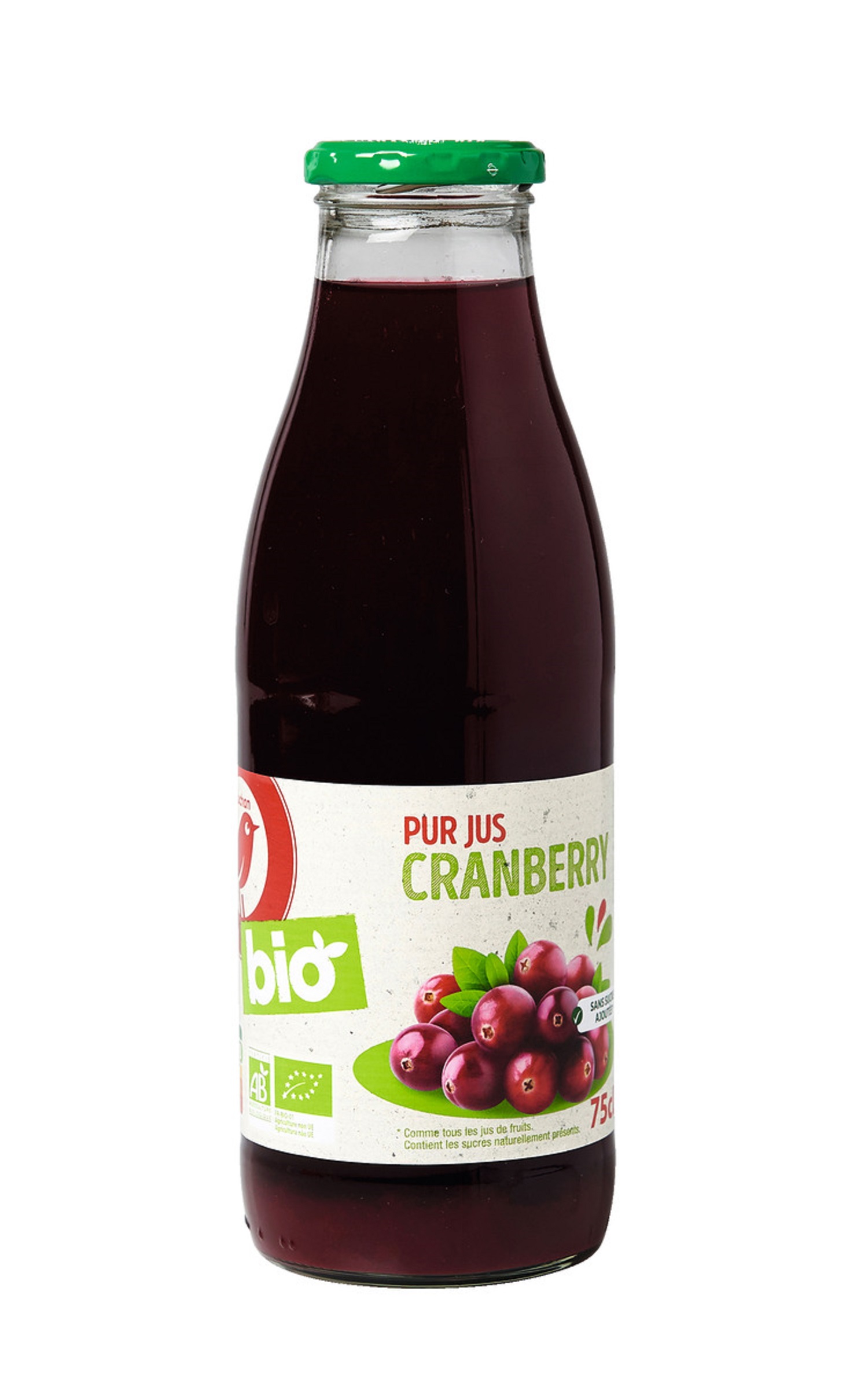 AUCHAN BIO Pur jus cranberry bio 75cl pas cher 