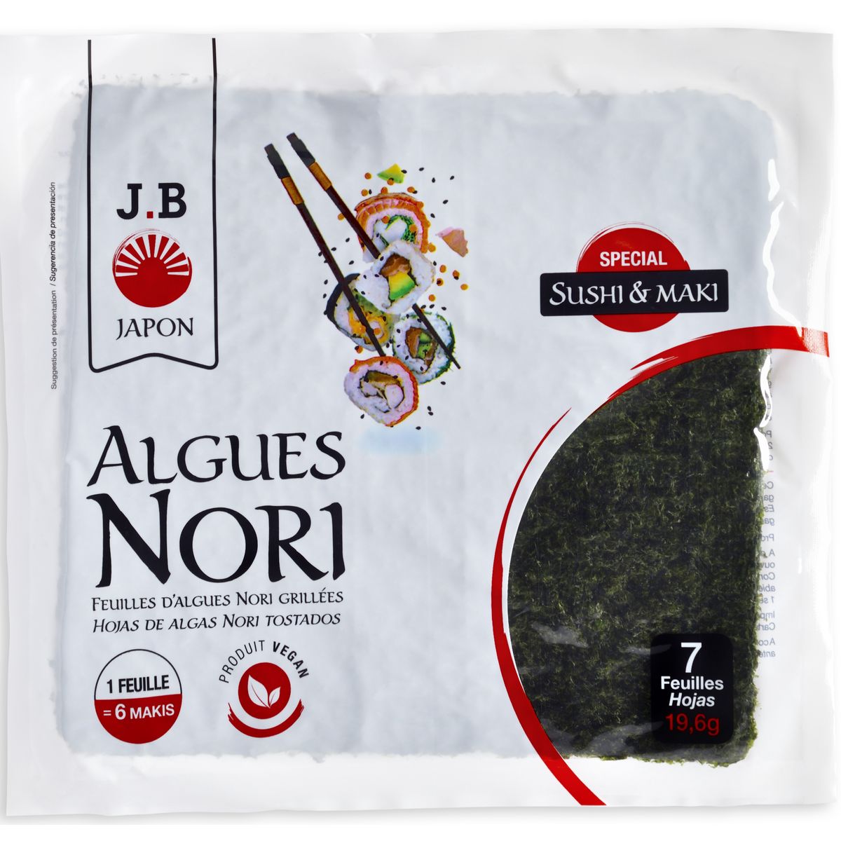 J.B JAPON Algues nori 7 feuilles 20g pas cher 