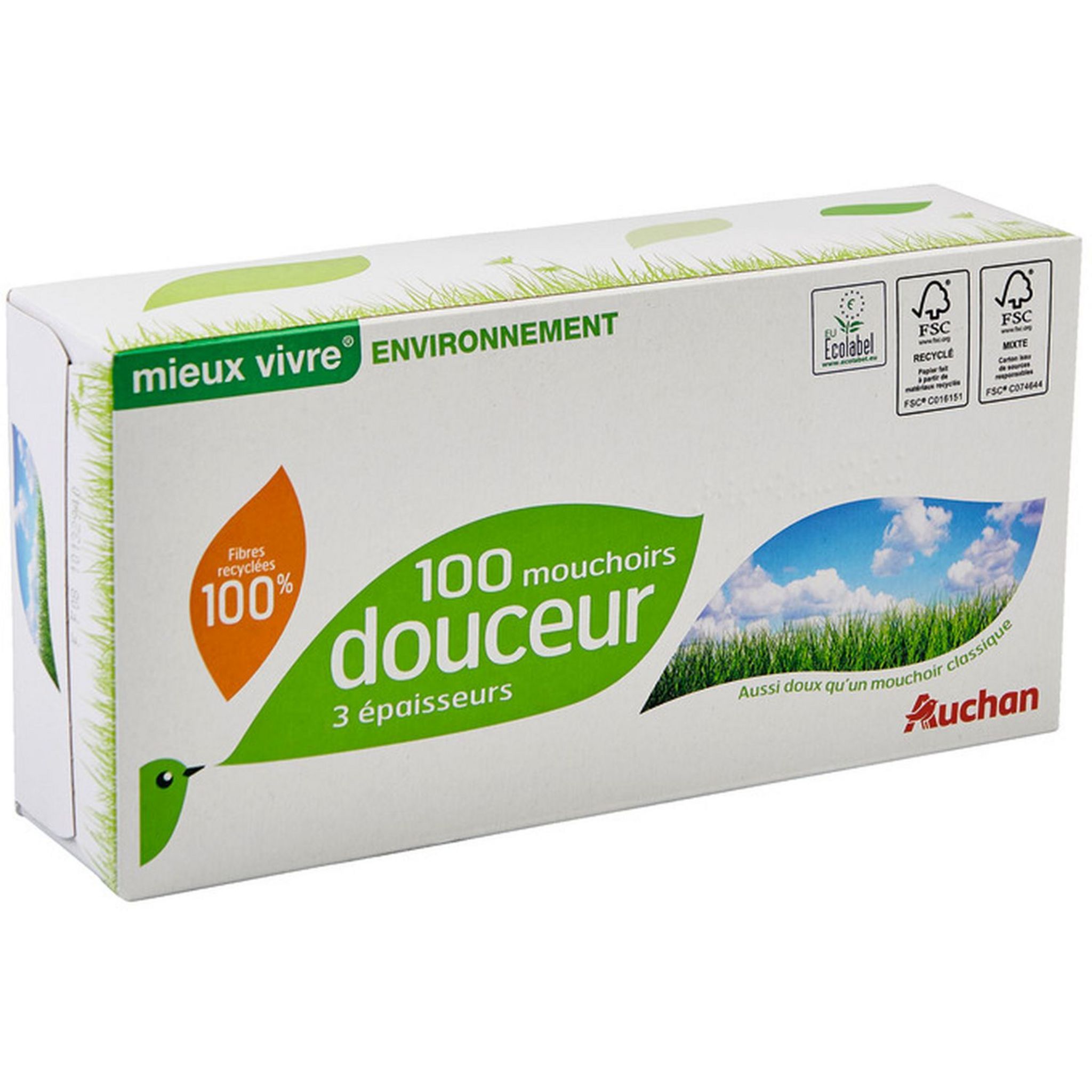 Boîte de mouchoirs en papier 2 épaisseurs blanc 100% ouate ECOLABEL