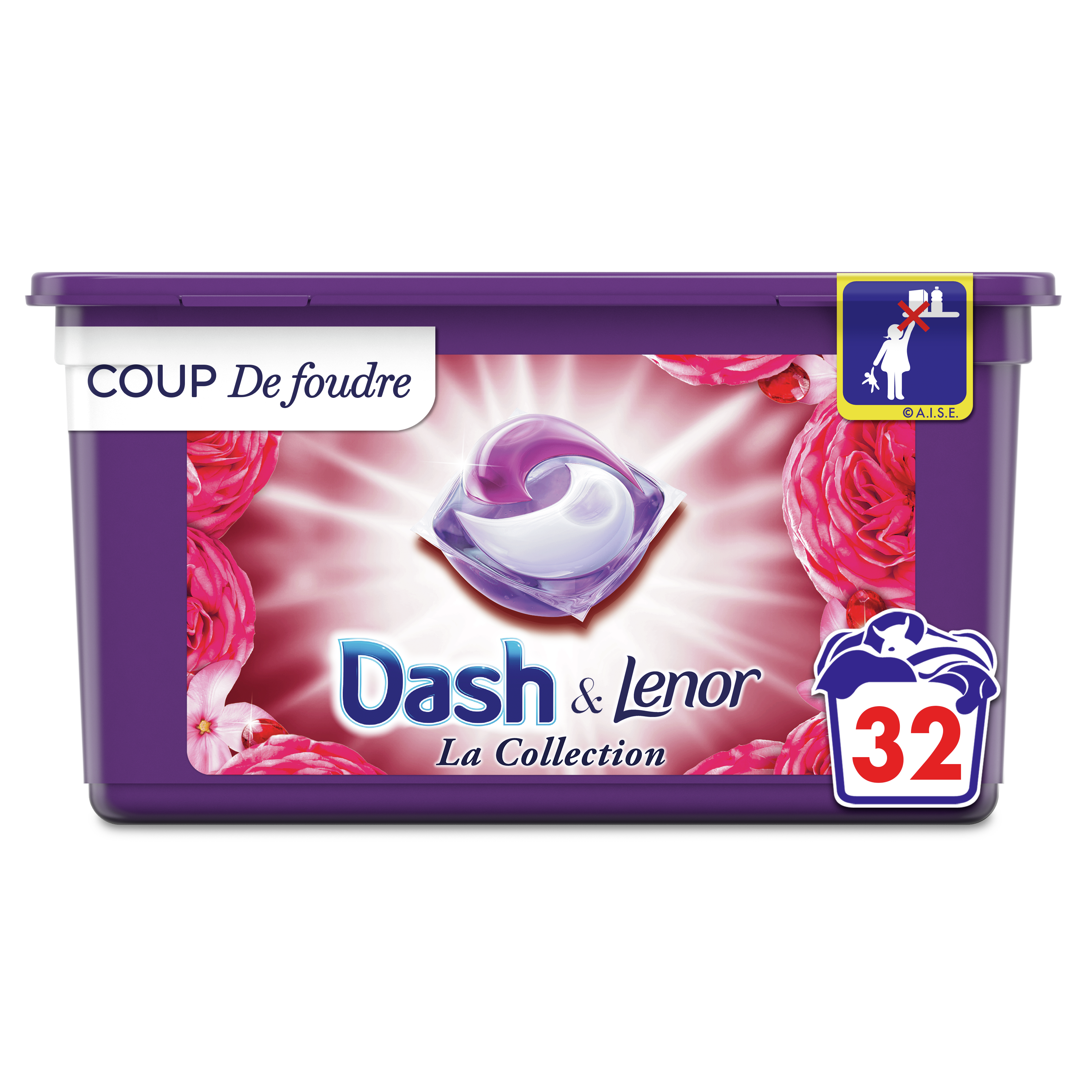 DASH Lessive capsules tout en 1 coup de foudre 32 capsules pas cher 