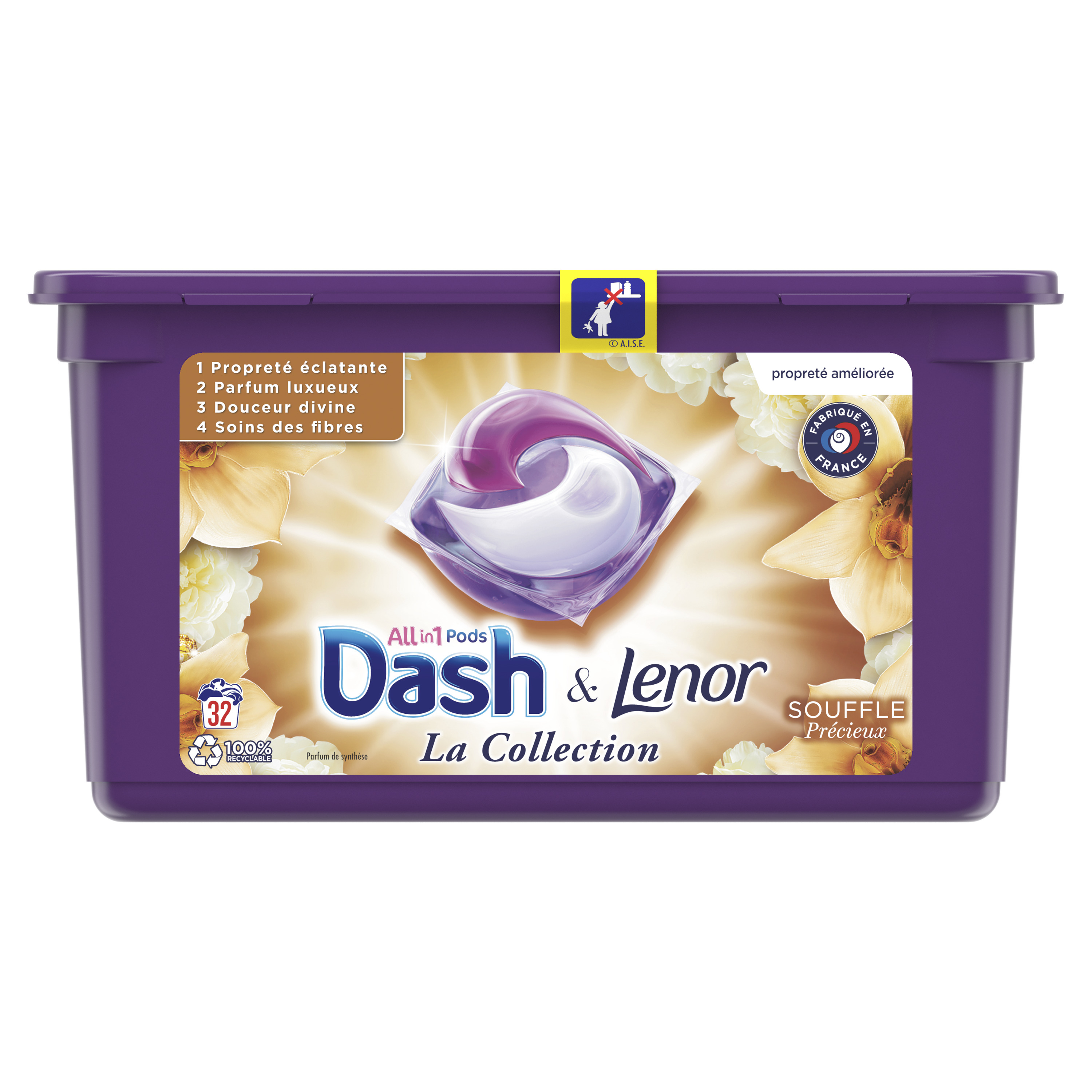 DASH Lessive capsules tout en 1 souffle précieux 32 capsules pas cher 