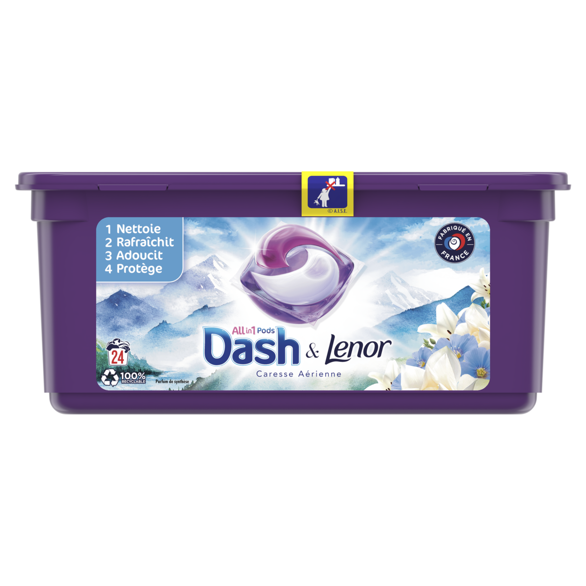DASH Pods lessive capsules caresses aériennes fraîcheur Lenor 24 capsules  pas cher 