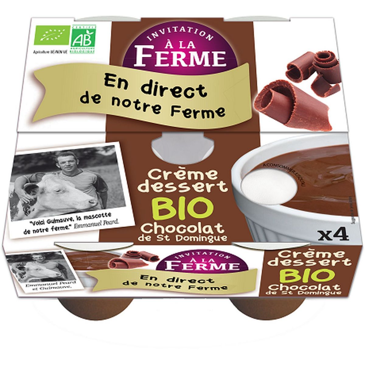 INVITATION A LA FERME Crème dessert bio au chocolat 4x100g