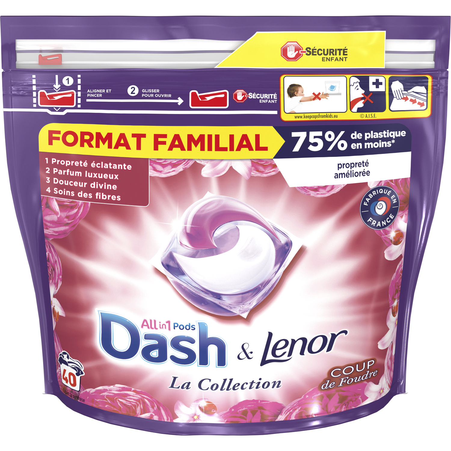 DASH Lessive capsules tout en 1 coup de foudre 32 capsules pas cher 