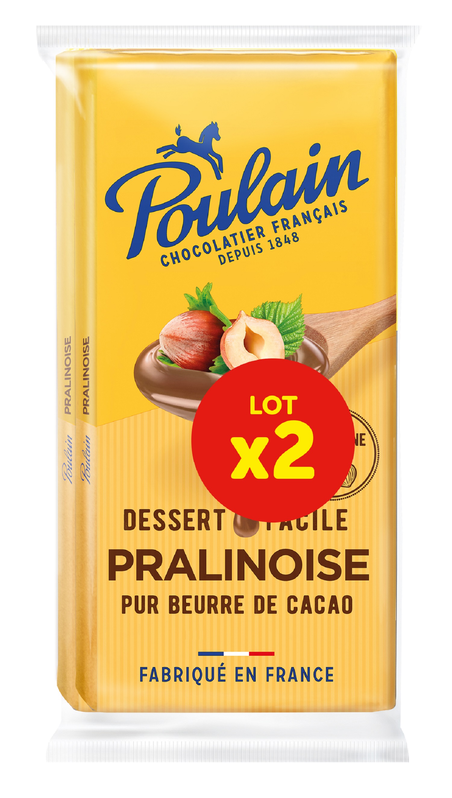 POULAIN Tablette pâtisserie pralinoise pur beurre de cacao 2 pièces 2x180g  pas cher 