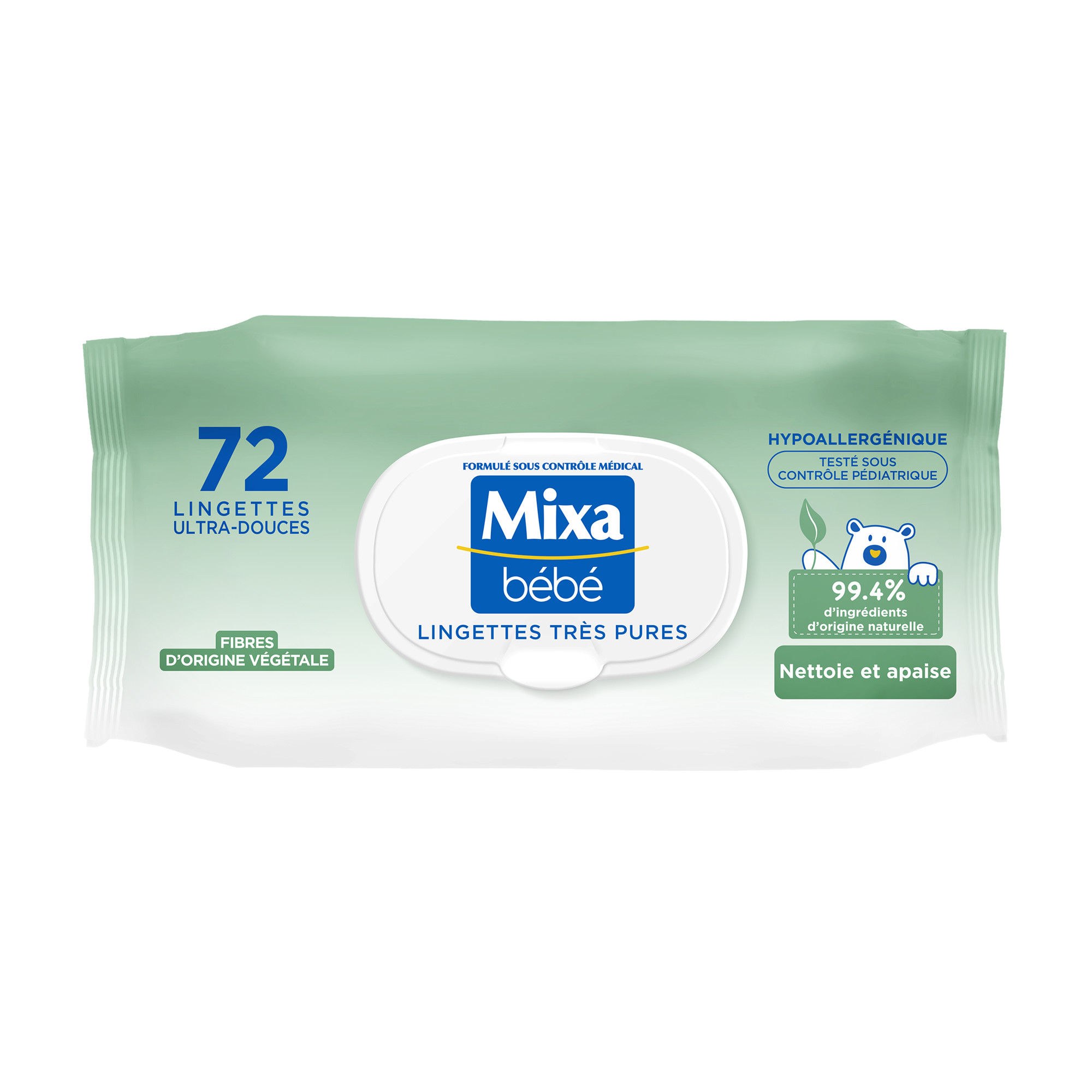 MIXA BEBE Lingettes ultra-douces hypoallergénique 72 lingettes pas