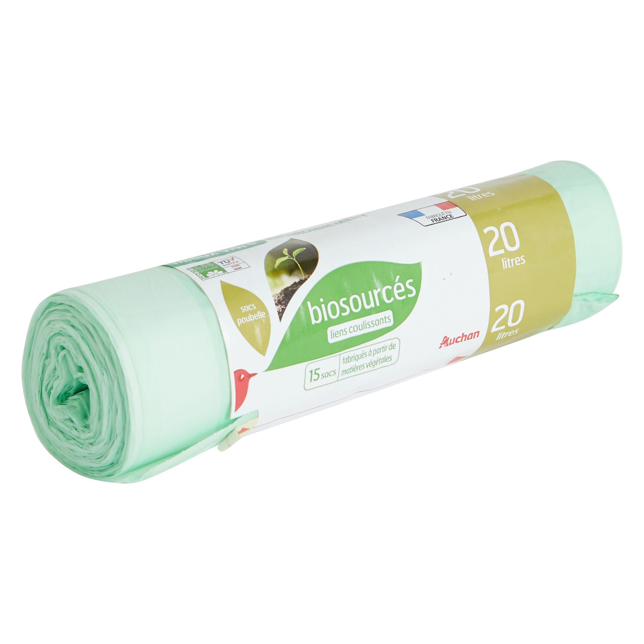 Sacs type 20L lien coulissant vert biodégradable 450x450 (le carton de 250)