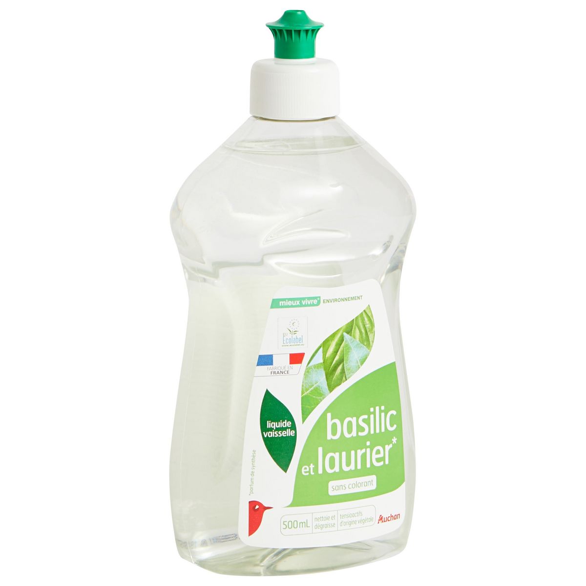 AUCHAN Liquide vaisselle Basilic et laurier Ecolabel 500ml