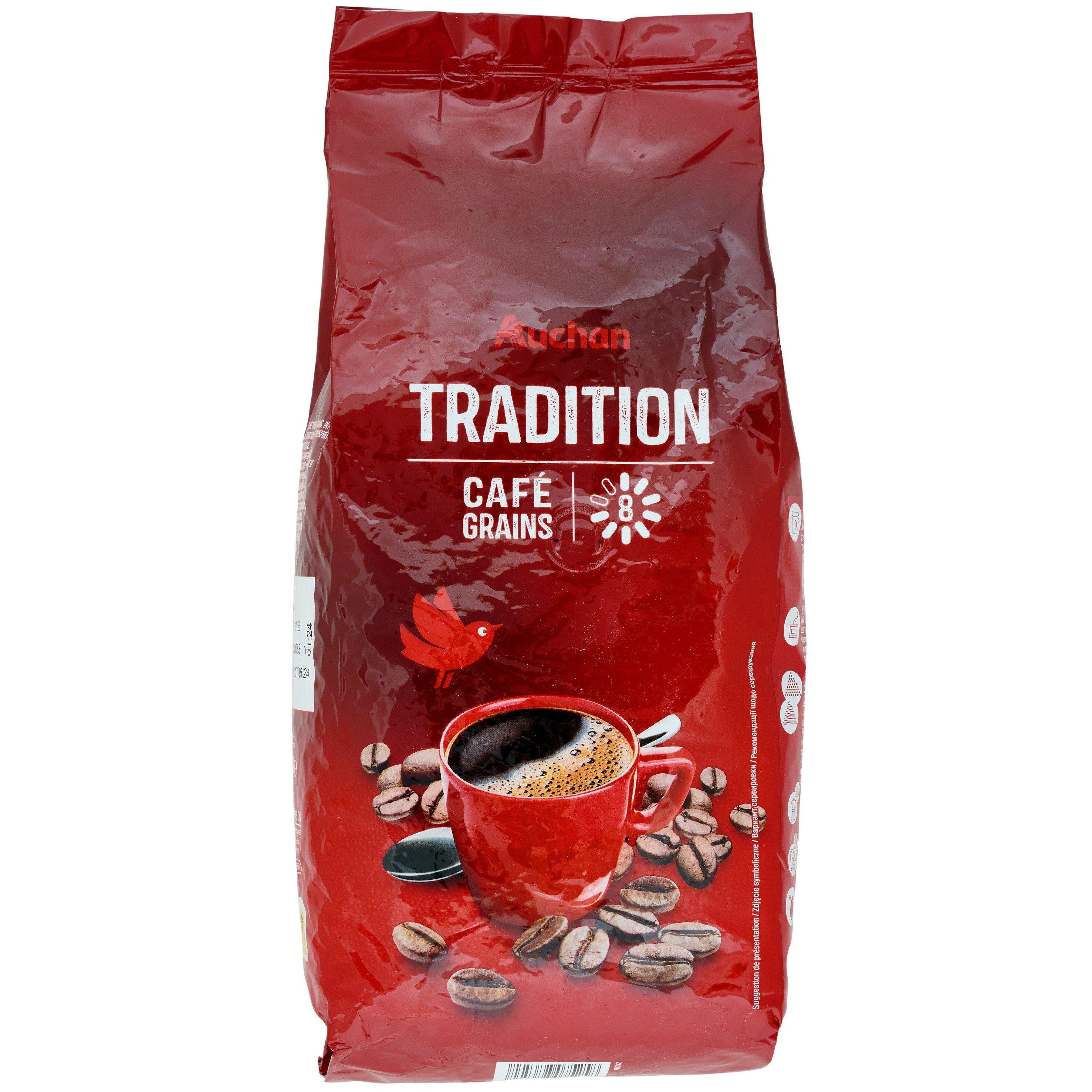 AUCHAN Café en grain tradition intensité 8 1kg pas cher 