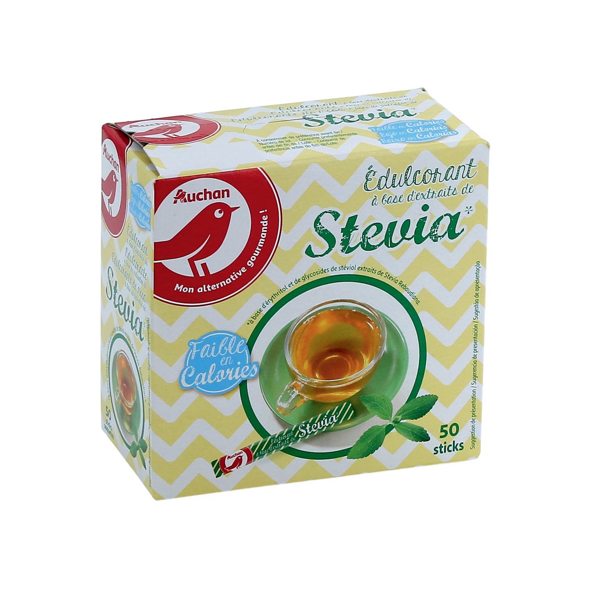 AUCHAN Edulcorant en poudre à base de stevia 50 sticks 50g