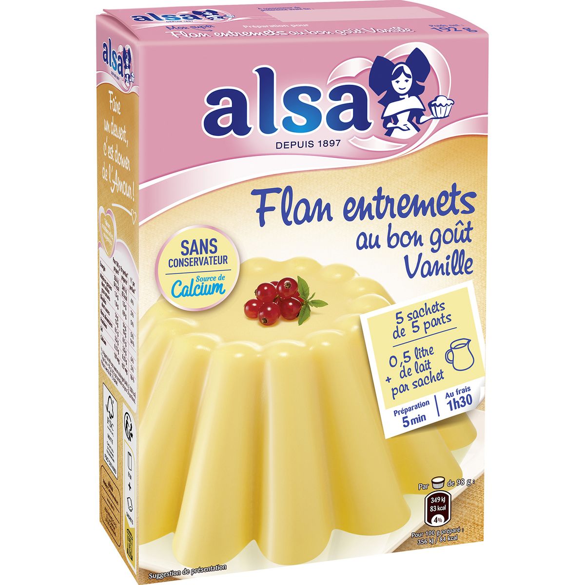 ALSA Préparation pour flan entremets saveur vanille 4 sachets 192g