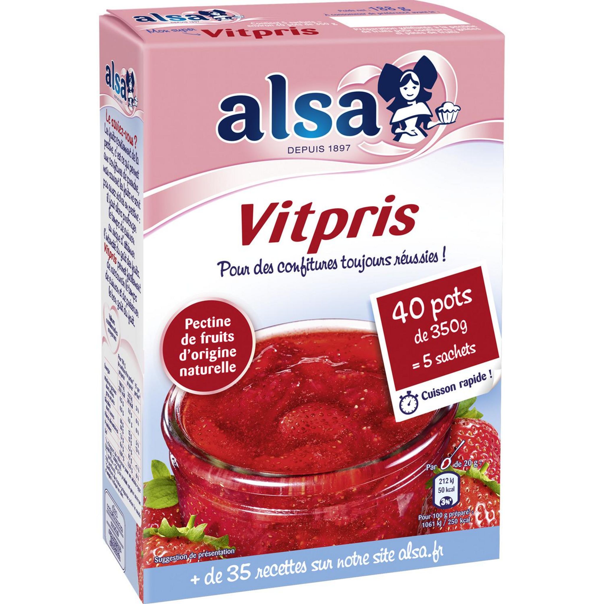 ALSA Vitpris gélifiant pour confiture 5 sachets 188g pas cher - Auchan.fr