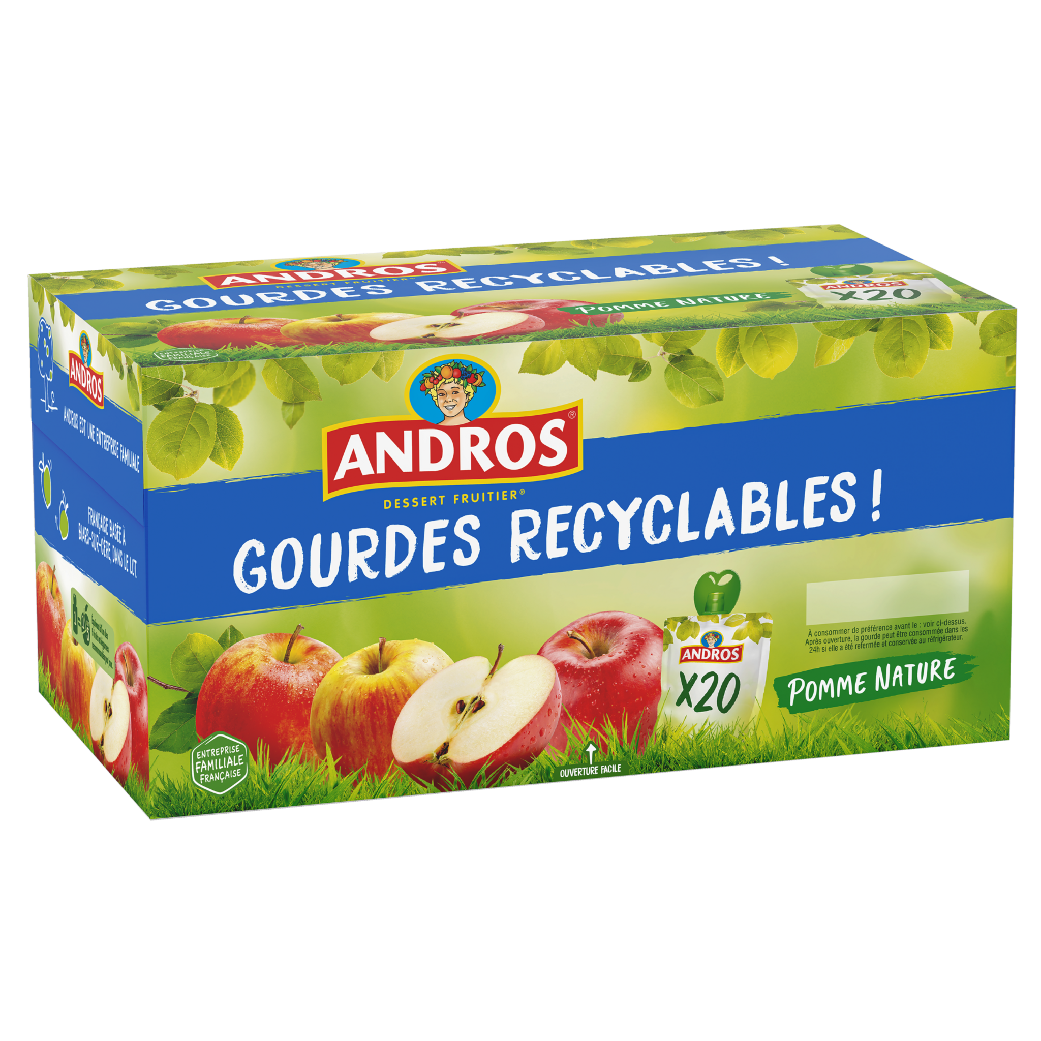 Compote pomme nature sans sucres ajoutés ANDROS : les 12 gourdes