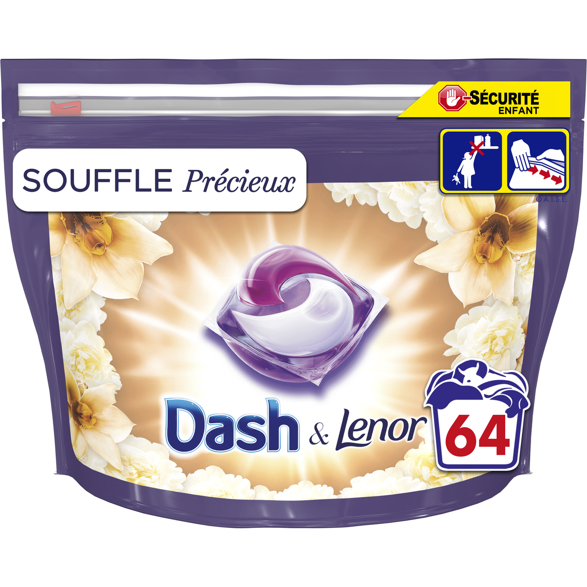 DASH Lessive capsules tout en 1 souffle précieux 32 capsules pas cher 