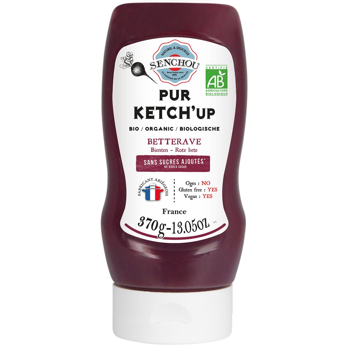 SENCHOU Pur sauce ketchup betterave bio sans sucres ajoutés 370g