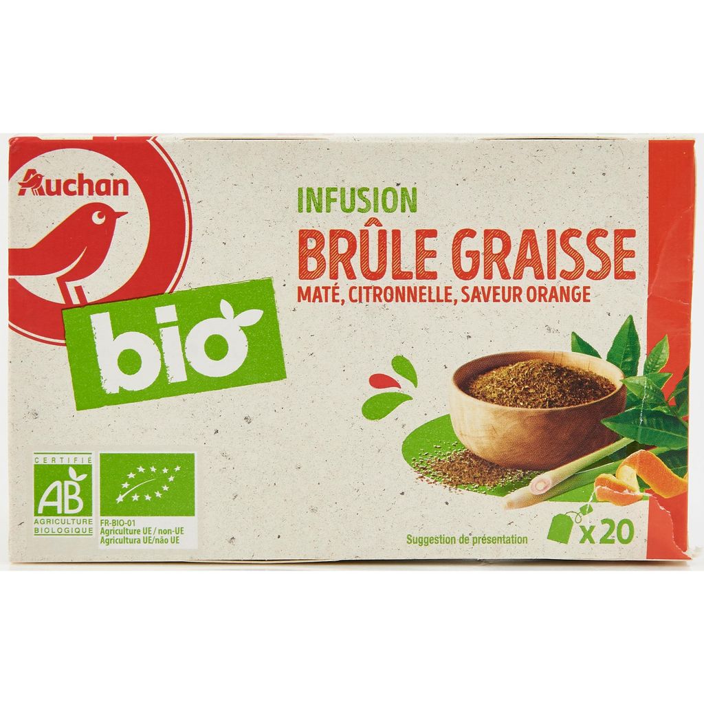 AUCHAN BIO Infusion détox frêne citronnelle cynorrhodon 20 sachets 30g pas  cher 