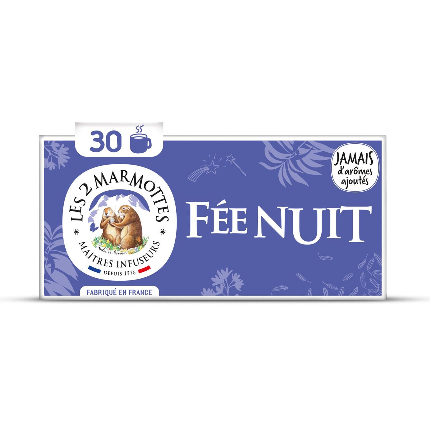 LES 2 MARMOTTES Infusion fée nuit fenouil verveine pétales d'oranger 30  sachets 50g pas cher 