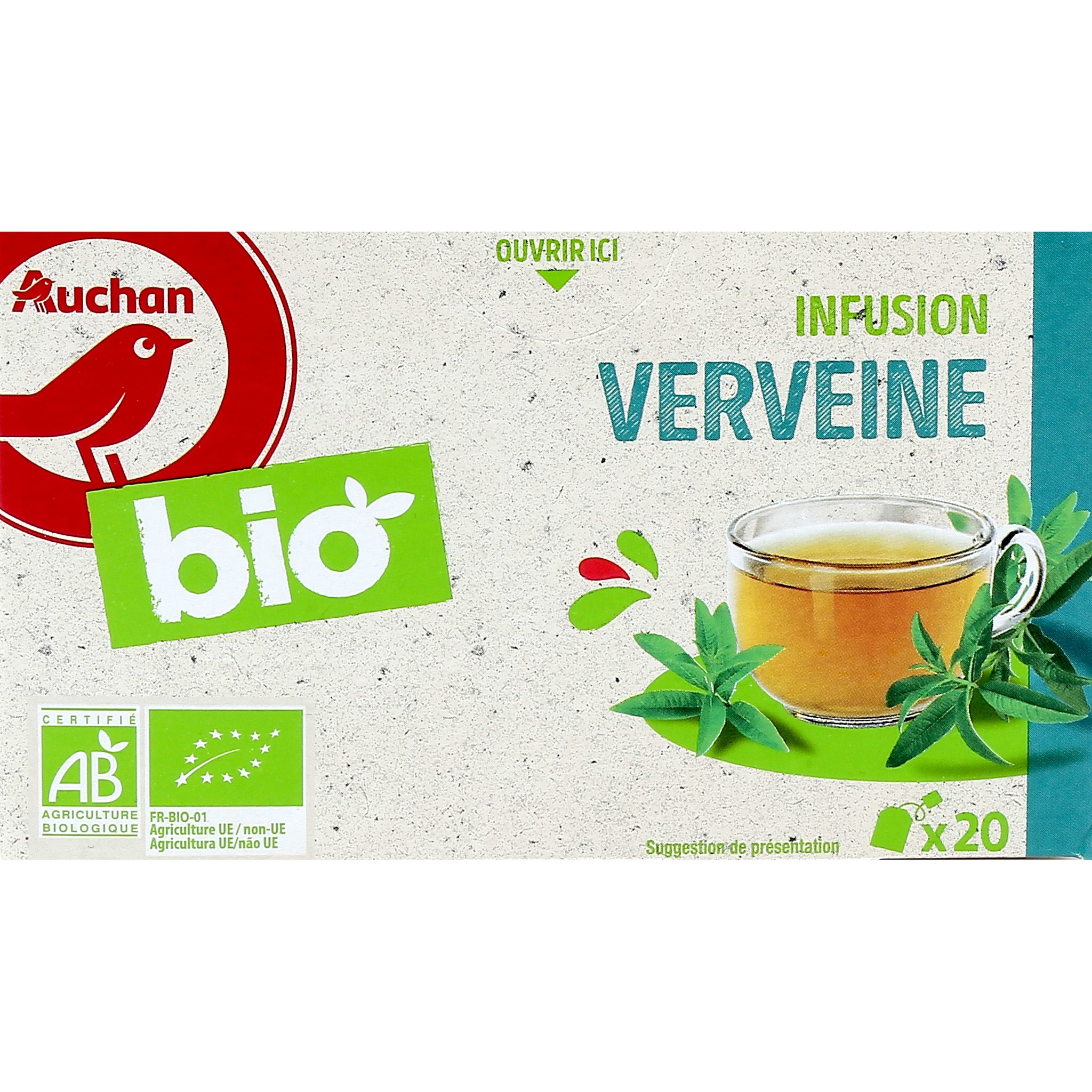 AUCHAN Infusion verveine menthe 25 sachets 40g pas cher 