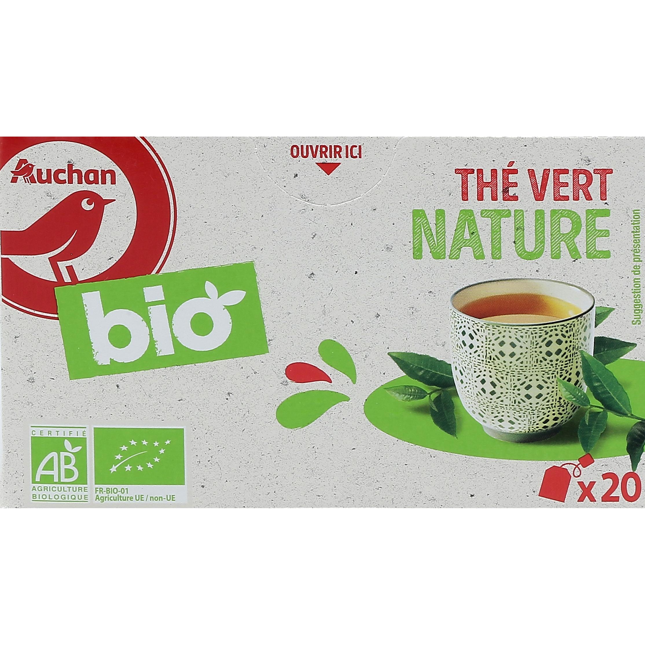 AUCHAN BIO Thé vert nature 20 sachets 36g pas cher 