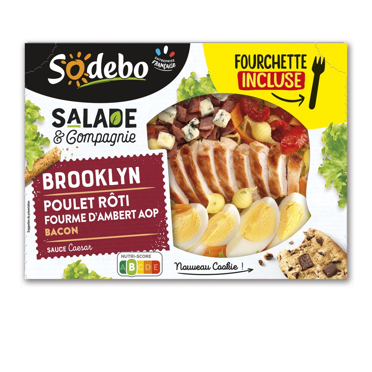 SODEBO Salade et Compagnie Brooklyn pâtes poulet fourme d'Ambert AOP et bacon 1 portion 320g