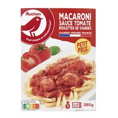 AUCHAN Macaroni boulettes de viandes sauce tomate 1 portion 280g