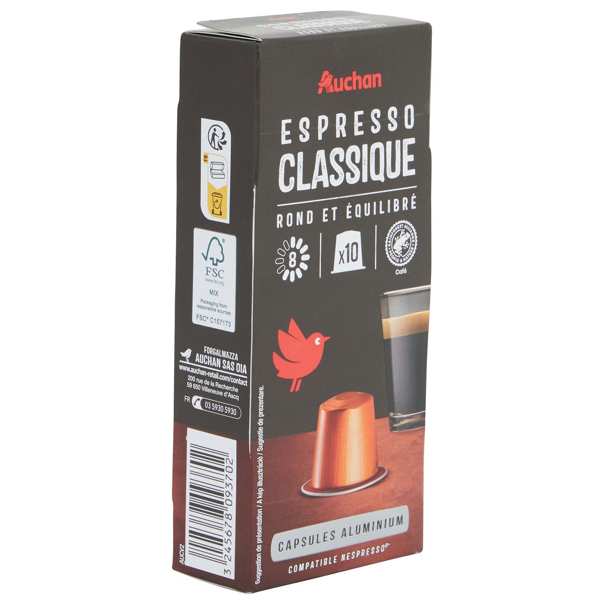AUCHAN Capsules de café Espresso classico intensité 8 compatibles