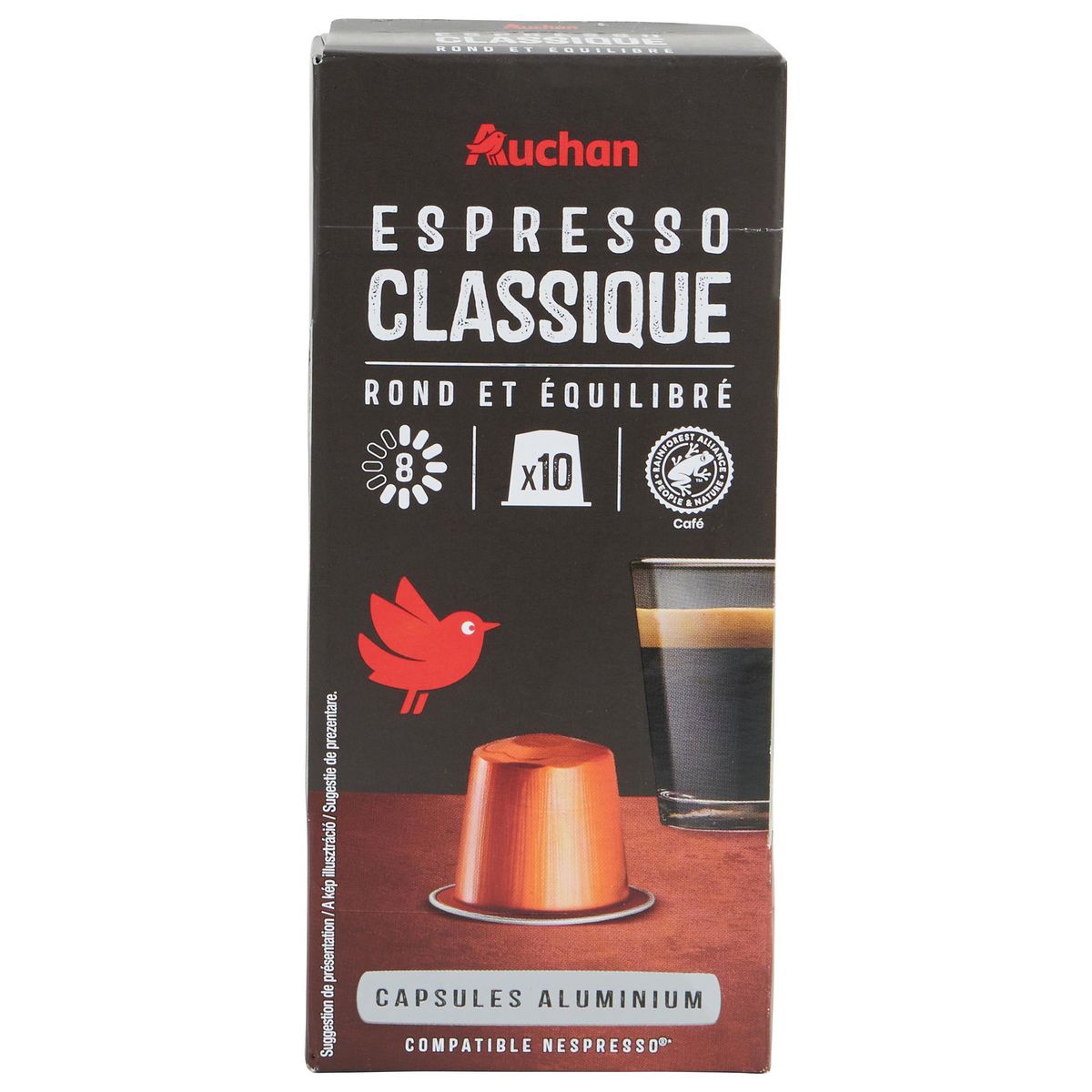 AUCHAN Capsules de café Espresso classico intensité 8 compatibles