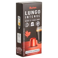 AUCHAN Capsules de café lungo intensité 8 compatibles Nespresso 10 capsules 52g