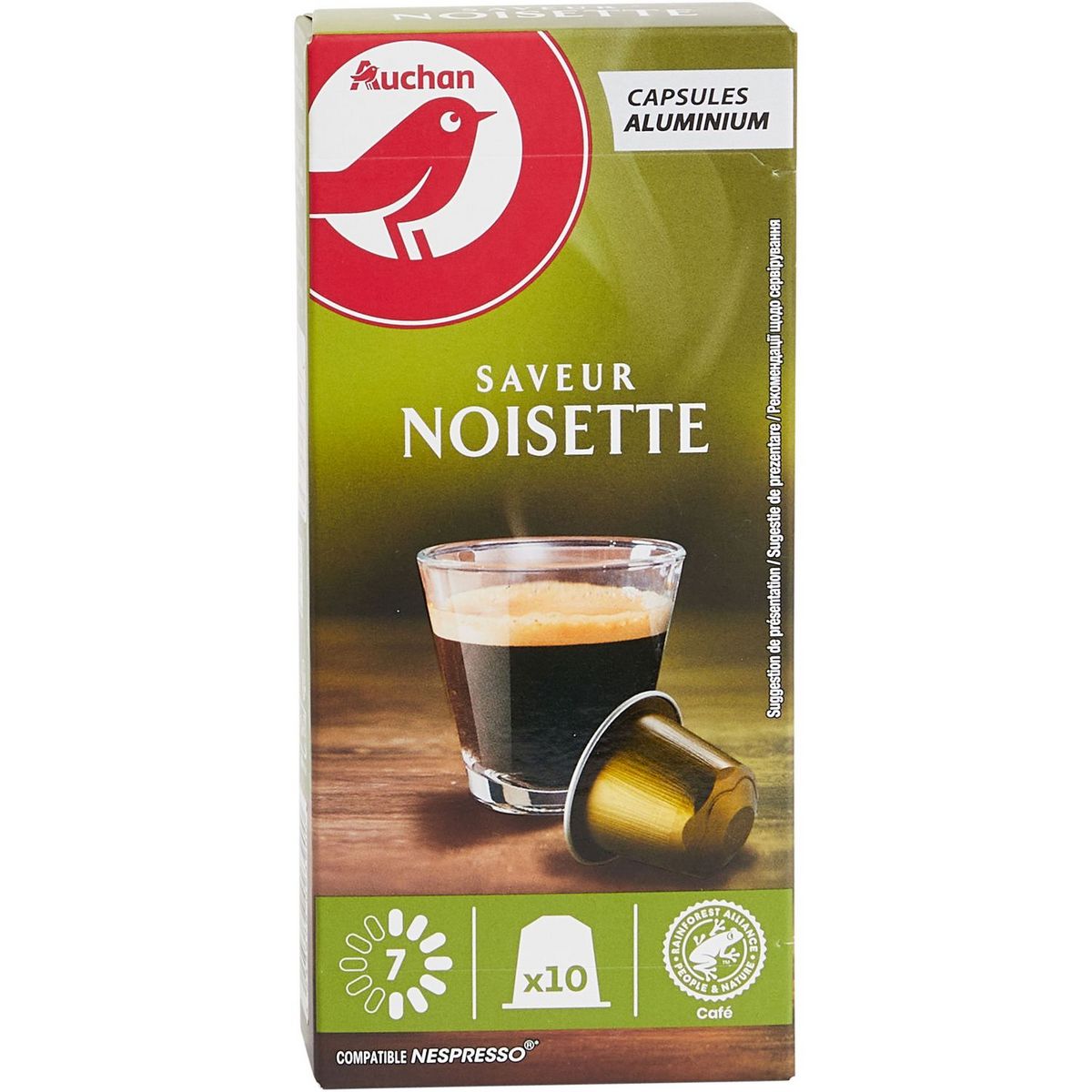AUCHAN Capsules de café noisette intensité 7 compatibles Nespresso 10 capsules 52g
