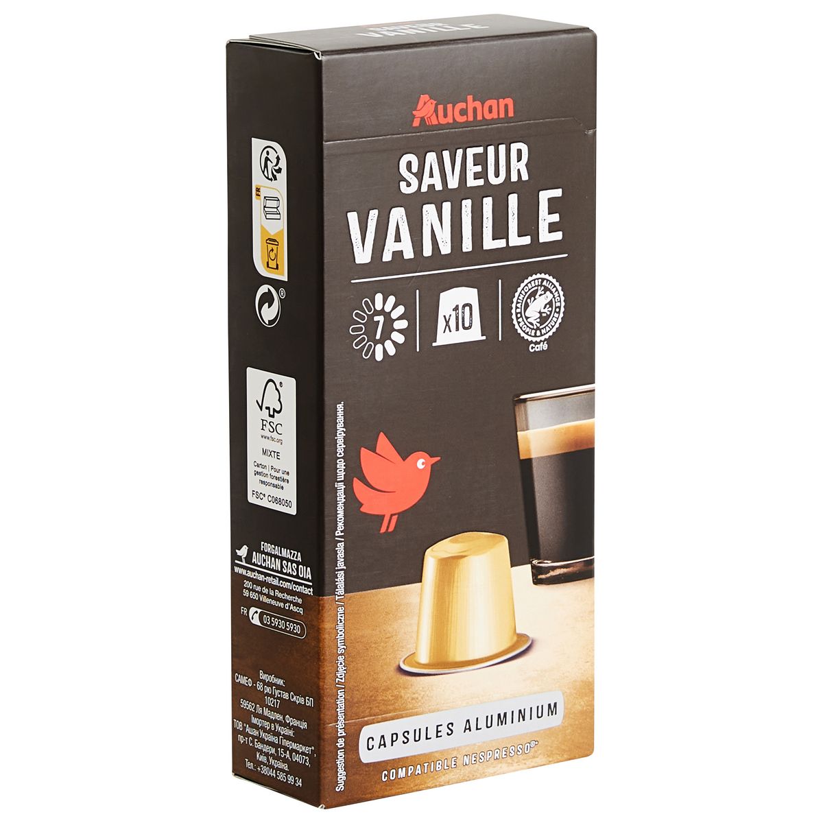 AUCHAN Capsules de café vanille intensité 7 compatibles Nespresso 10 capsules 52g