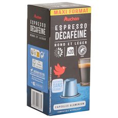 AUCHAN Capsule de café espresso décaféiné intensité 6 compatible Nespresso 20 capsules 104g