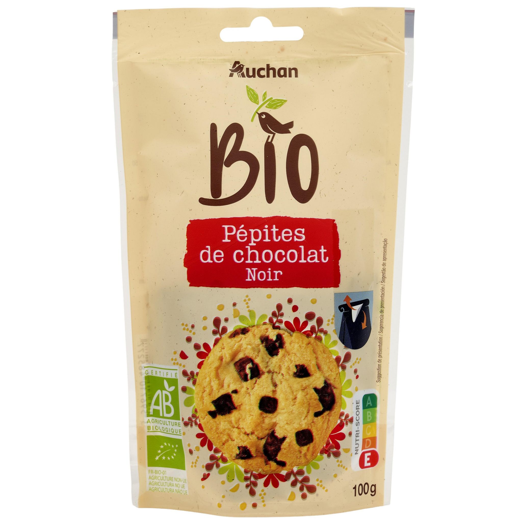 AUCHAN BIO Pépites de chocolat noir 100g pas cher 