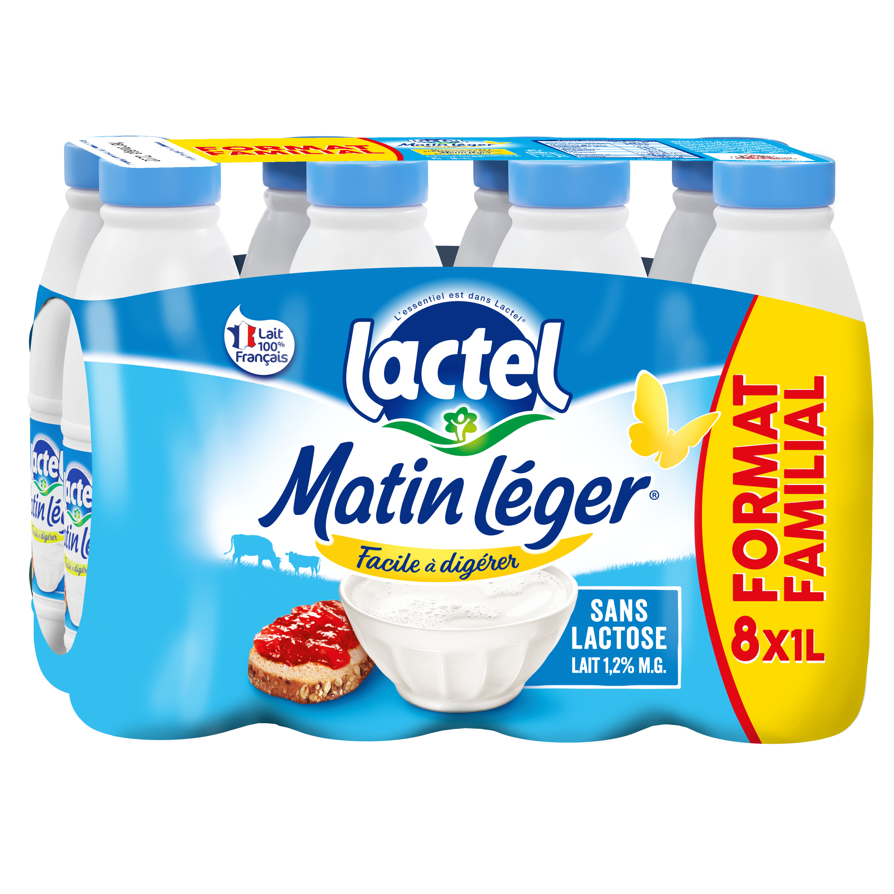 LACTEL Matin léger Lait facile à digérer sans lactose 8x1L pas cher 