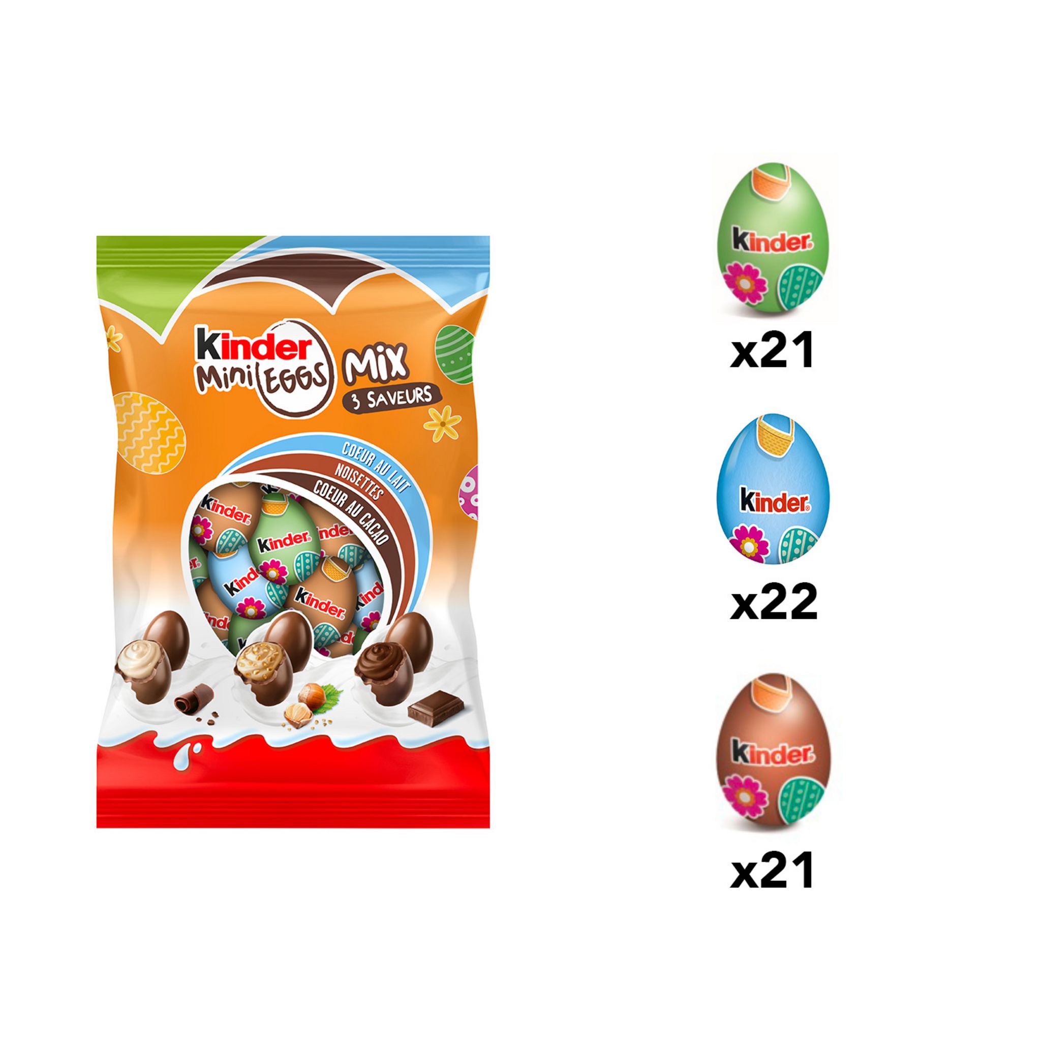 KINDER Mini Eggs mix assortiment de petits œufs en chocolat 3 saveurs 320g  pas cher 